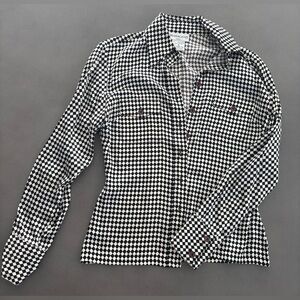 Sharagano Paris 100% Silk Black & White Check Button-Down Shirt Size S